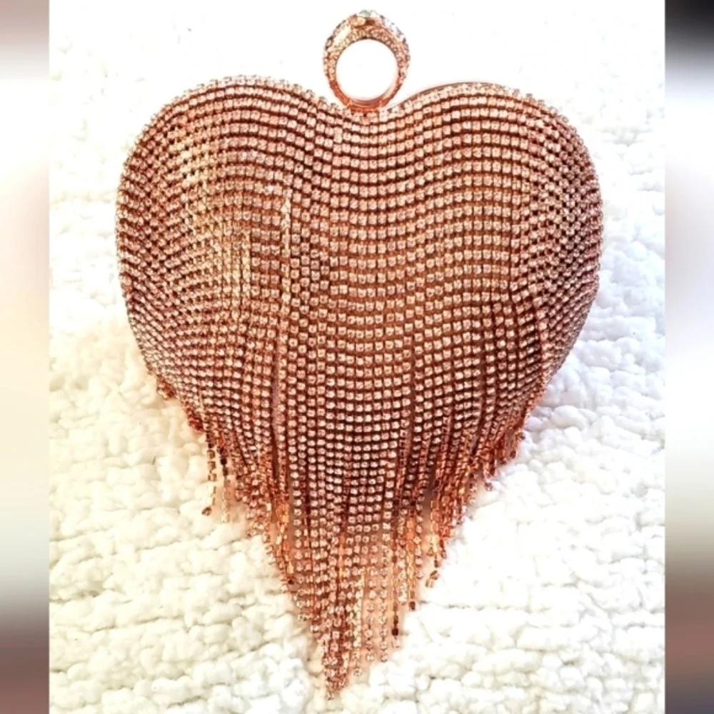 Heart Austrian Crystal Tasseled Clutch Top Handle Bag